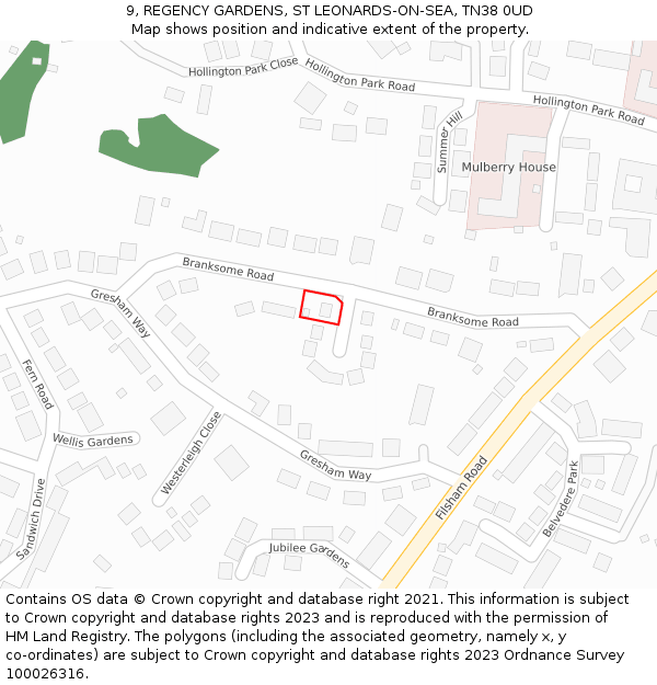 9, REGENCY GARDENS, ST LEONARDS-ON-SEA, TN38 0UD: Location map and indicative extent of plot