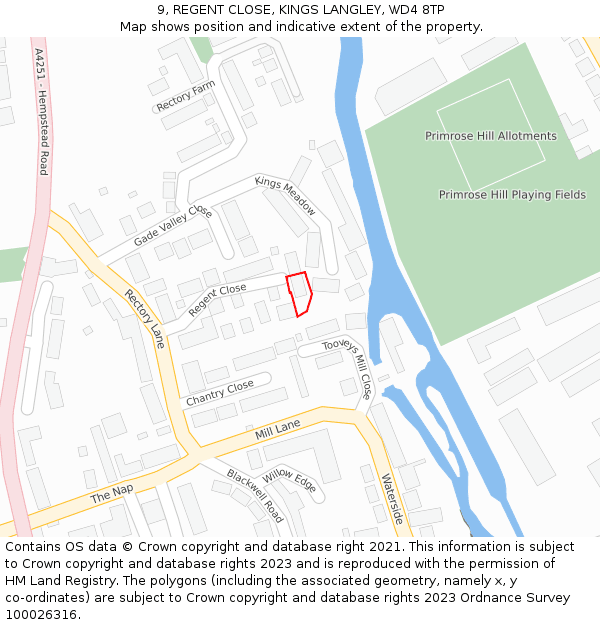 9, REGENT CLOSE, KINGS LANGLEY, WD4 8TP: Location map and indicative extent of plot