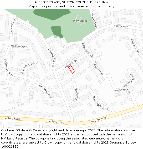 9, REGENTS WAY, SUTTON COLDFIELD, B75 7NW: Location map and indicative extent of plot