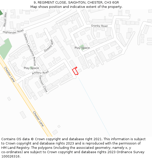 9, REGIMENT CLOSE, SAIGHTON, CHESTER, CH3 6GR: Location map and indicative extent of plot