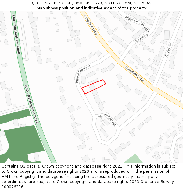 9, REGINA CRESCENT, RAVENSHEAD, NOTTINGHAM, NG15 9AE: Location map and indicative extent of plot