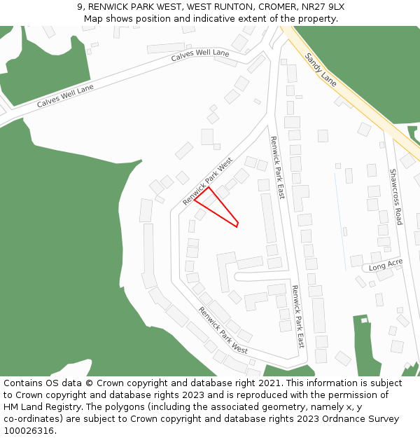 9, RENWICK PARK WEST, WEST RUNTON, CROMER, NR27 9LX: Location map and indicative extent of plot