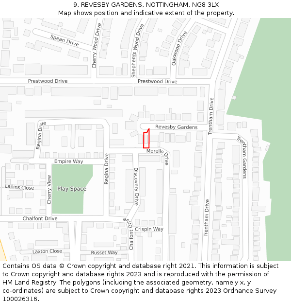 9, REVESBY GARDENS, NOTTINGHAM, NG8 3LX: Location map and indicative extent of plot