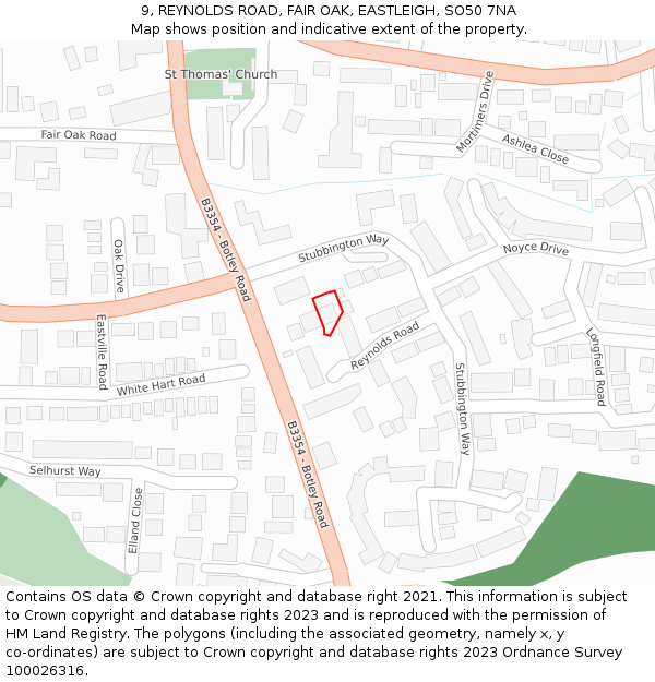 9, REYNOLDS ROAD, FAIR OAK, EASTLEIGH, SO50 7NA: Location map and indicative extent of plot