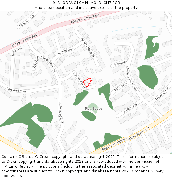 9, RHODFA CILCAIN, MOLD, CH7 1GR: Location map and indicative extent of plot