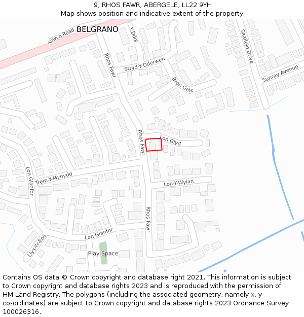 9, RHOS FAWR, ABERGELE, LL22 9YH: Location map and indicative extent of plot