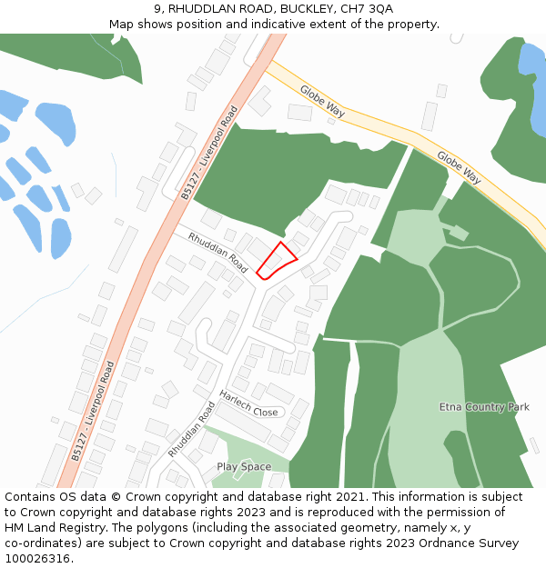 9, RHUDDLAN ROAD, BUCKLEY, CH7 3QA: Location map and indicative extent of plot