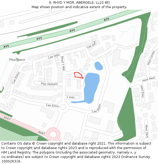 9, RHYD Y MOR, ABERGELE, LL22 8FJ: Location map and indicative extent of plot