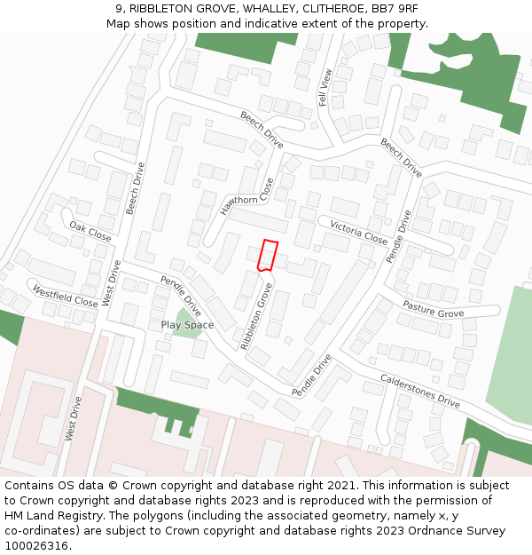 9, RIBBLETON GROVE, WHALLEY, CLITHEROE, BB7 9RF: Location map and indicative extent of plot