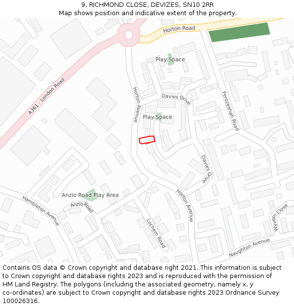 9, RICHMOND CLOSE, DEVIZES, SN10 2RR: Location map and indicative extent of plot