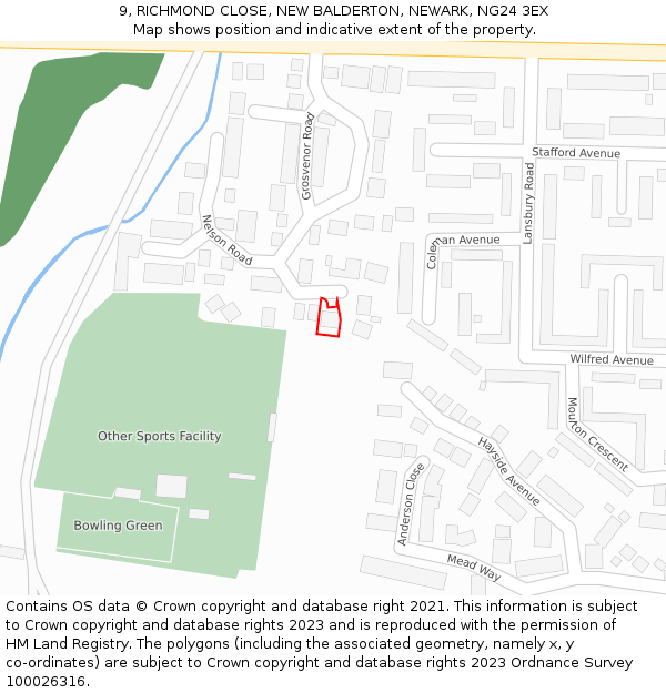 9, RICHMOND CLOSE, NEW BALDERTON, NEWARK, NG24 3EX: Location map and indicative extent of plot