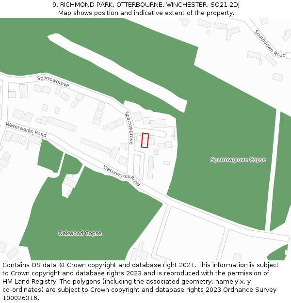 9, RICHMOND PARK, OTTERBOURNE, WINCHESTER, SO21 2DJ: Location map and indicative extent of plot