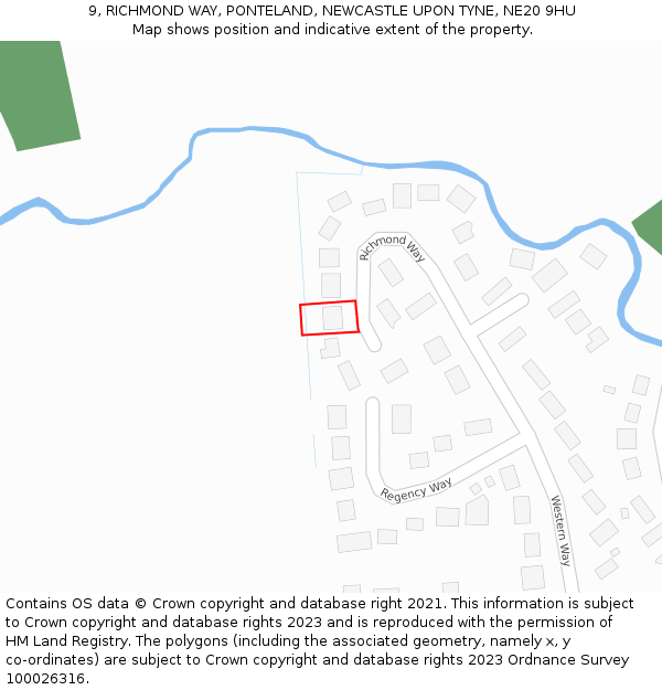 9, RICHMOND WAY, PONTELAND, NEWCASTLE UPON TYNE, NE20 9HU: Location map and indicative extent of plot