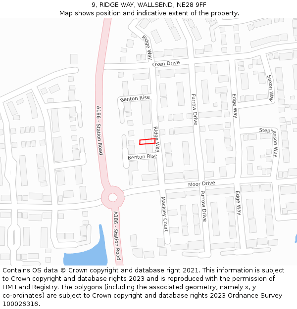 9, RIDGE WAY, WALLSEND, NE28 9FF: Location map and indicative extent of plot