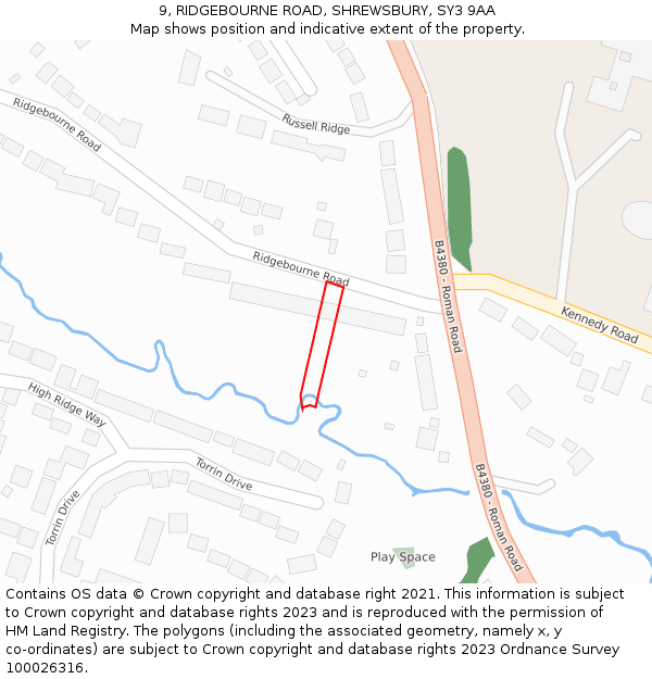 9, RIDGEBOURNE ROAD, SHREWSBURY, SY3 9AA: Location map and indicative extent of plot