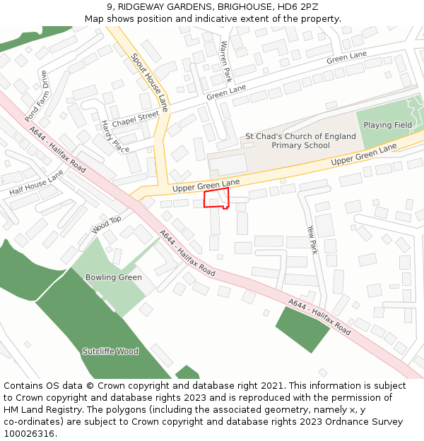 9, RIDGEWAY GARDENS, BRIGHOUSE, HD6 2PZ: Location map and indicative extent of plot