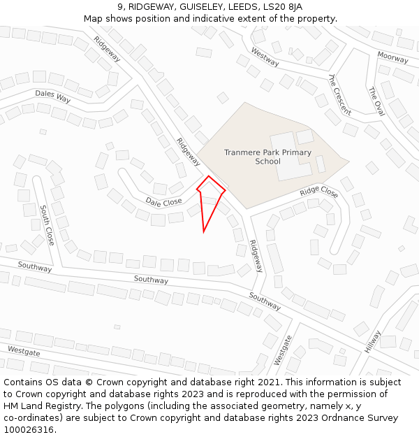 9, RIDGEWAY, GUISELEY, LEEDS, LS20 8JA: Location map and indicative extent of plot