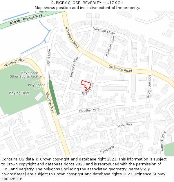 9, RIGBY CLOSE, BEVERLEY, HU17 9GH: Location map and indicative extent of plot