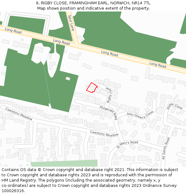 9, RIGBY CLOSE, FRAMINGHAM EARL, NORWICH, NR14 7TL: Location map and indicative extent of plot