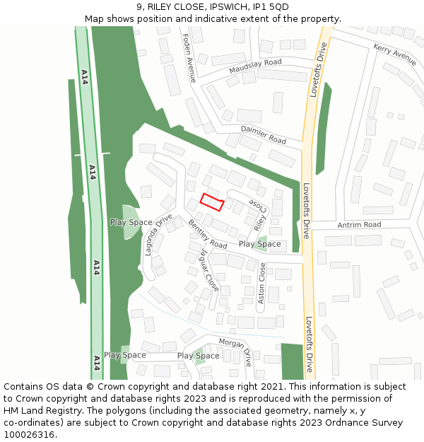9, RILEY CLOSE, IPSWICH, IP1 5QD: Location map and indicative extent of plot