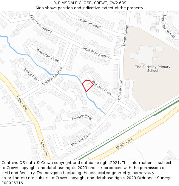 9, RIMSDALE CLOSE, CREWE, CW2 6RS: Location map and indicative extent of plot