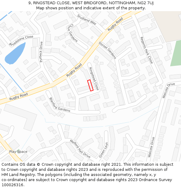 9, RINGSTEAD CLOSE, WEST BRIDGFORD, NOTTINGHAM, NG2 7UJ: Location map and indicative extent of plot