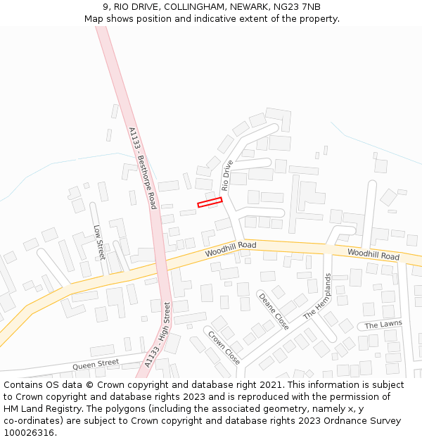 9, RIO DRIVE, COLLINGHAM, NEWARK, NG23 7NB: Location map and indicative extent of plot