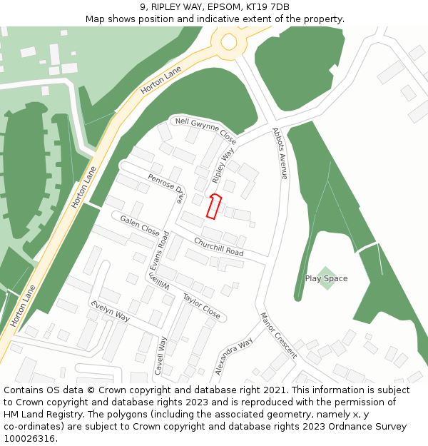 9, RIPLEY WAY, EPSOM, KT19 7DB: Location map and indicative extent of plot