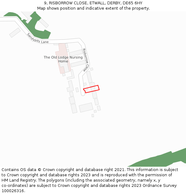 9, RISBORROW CLOSE, ETWALL, DERBY, DE65 6HY: Location map and indicative extent of plot