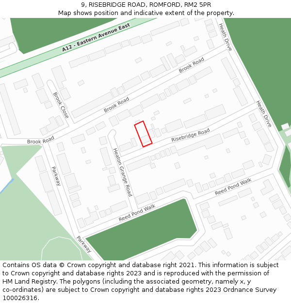 9, RISEBRIDGE ROAD, ROMFORD, RM2 5PR: Location map and indicative extent of plot