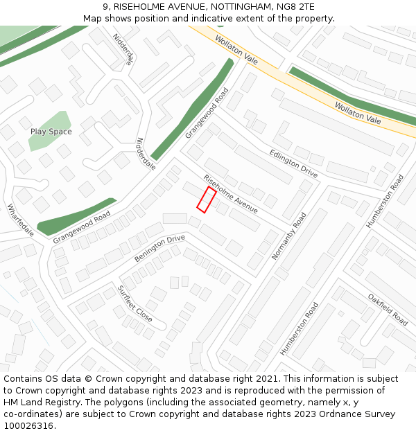 9, RISEHOLME AVENUE, NOTTINGHAM, NG8 2TE: Location map and indicative extent of plot