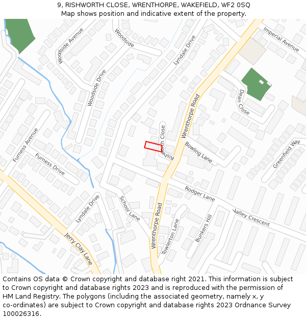 9, RISHWORTH CLOSE, WRENTHORPE, WAKEFIELD, WF2 0SQ: Location map and indicative extent of plot