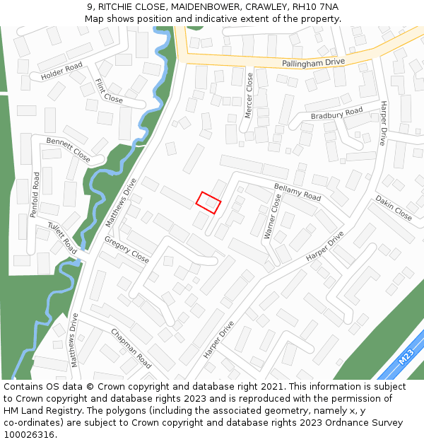 9, RITCHIE CLOSE, MAIDENBOWER, CRAWLEY, RH10 7NA: Location map and indicative extent of plot