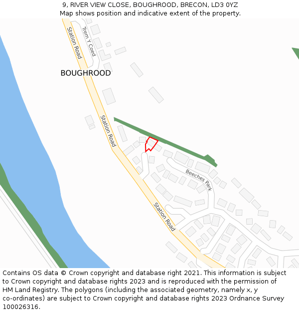 9, RIVER VIEW CLOSE, BOUGHROOD, BRECON, LD3 0YZ: Location map and indicative extent of plot