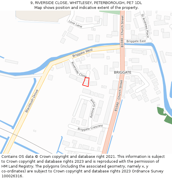 9, RIVERSIDE CLOSE, WHITTLESEY, PETERBOROUGH, PE7 1DL: Location map and indicative extent of plot