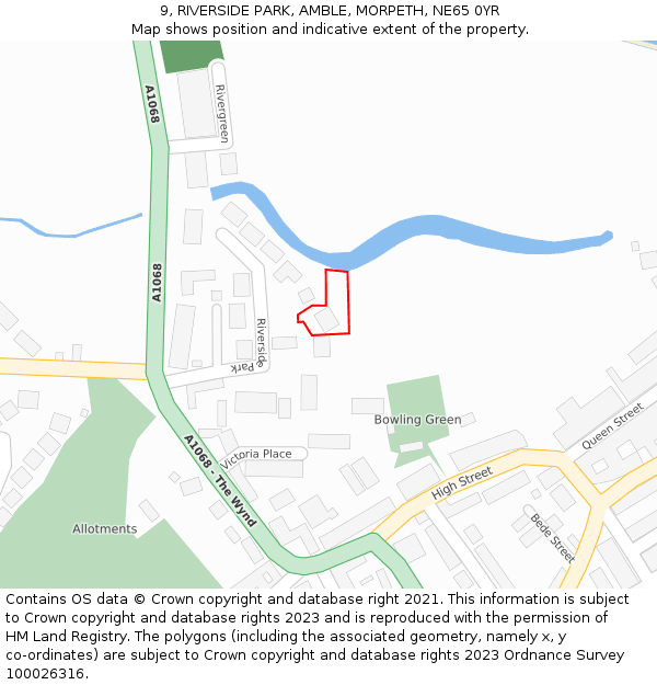 9, RIVERSIDE PARK, AMBLE, MORPETH, NE65 0YR: Location map and indicative extent of plot