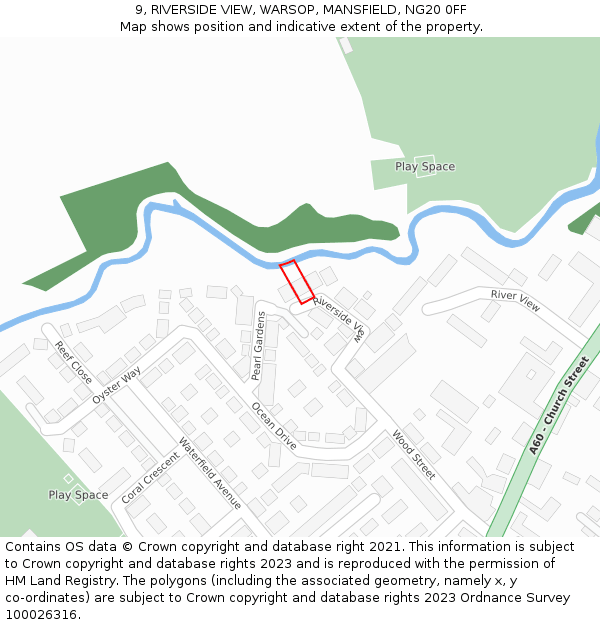 9, RIVERSIDE VIEW, WARSOP, MANSFIELD, NG20 0FF: Location map and indicative extent of plot