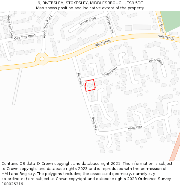 9, RIVERSLEA, STOKESLEY, MIDDLESBROUGH, TS9 5DE: Location map and indicative extent of plot