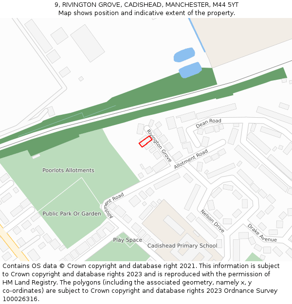 9, RIVINGTON GROVE, CADISHEAD, MANCHESTER, M44 5YT: Location map and indicative extent of plot