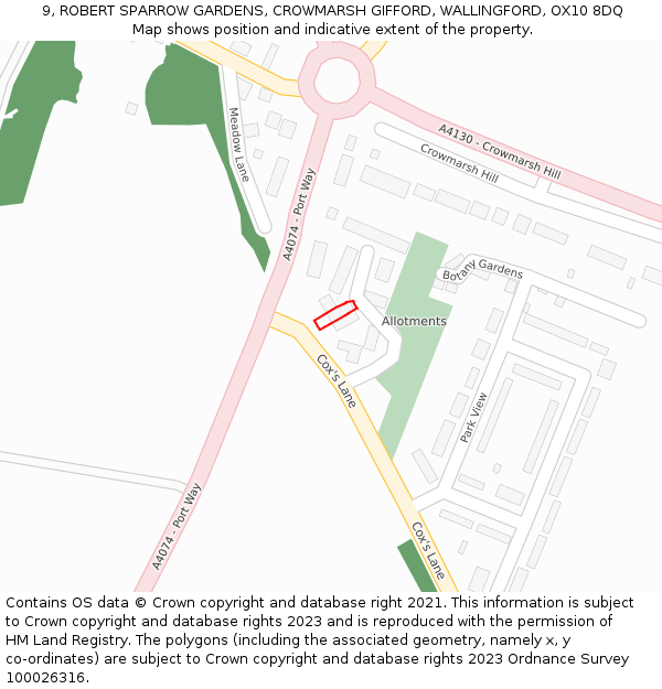 9, ROBERT SPARROW GARDENS, CROWMARSH GIFFORD, WALLINGFORD, OX10 8DQ: Location map and indicative extent of plot