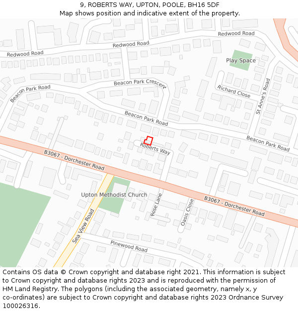 9, ROBERTS WAY, UPTON, POOLE, BH16 5DF: Location map and indicative extent of plot