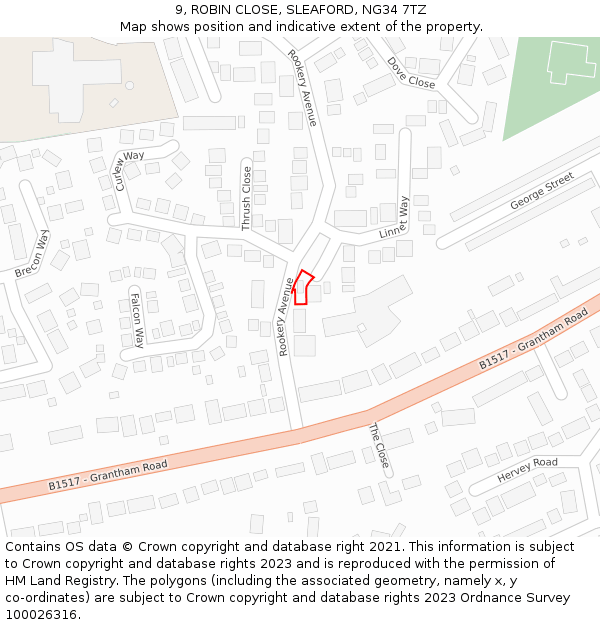 9, ROBIN CLOSE, SLEAFORD, NG34 7TZ: Location map and indicative extent of plot
