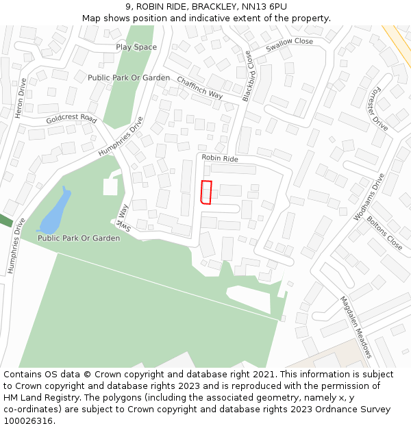 9, ROBIN RIDE, BRACKLEY, NN13 6PU: Location map and indicative extent of plot