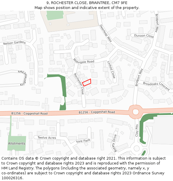 9, ROCHESTER CLOSE, BRAINTREE, CM7 9FE: Location map and indicative extent of plot