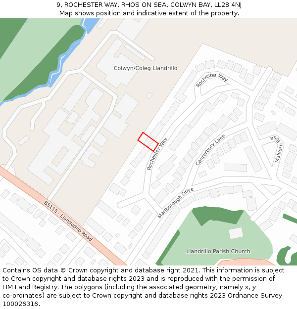 9, ROCHESTER WAY, RHOS ON SEA, COLWYN BAY, LL28 4NJ: Location map and indicative extent of plot