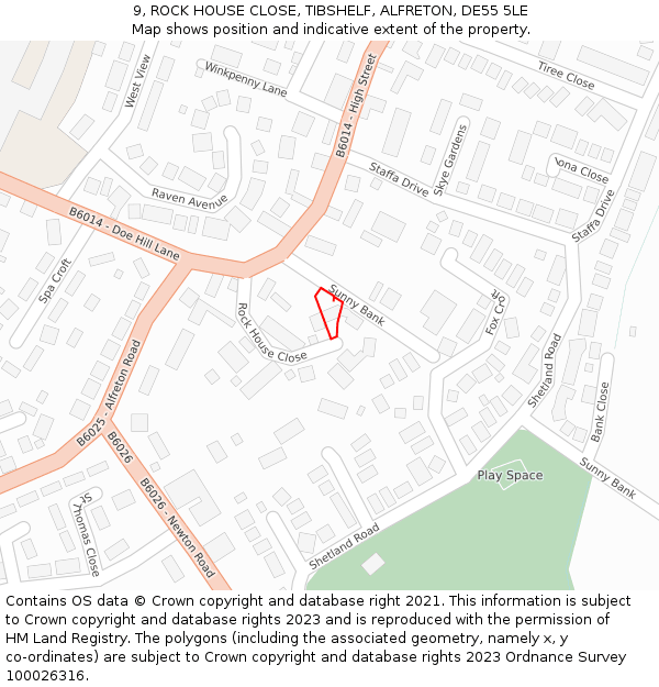 9, ROCK HOUSE CLOSE, TIBSHELF, ALFRETON, DE55 5LE: Location map and indicative extent of plot