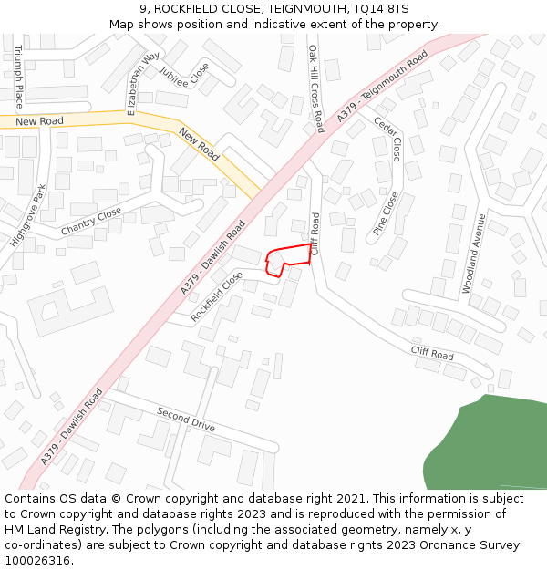 9, ROCKFIELD CLOSE, TEIGNMOUTH, TQ14 8TS: Location map and indicative extent of plot
