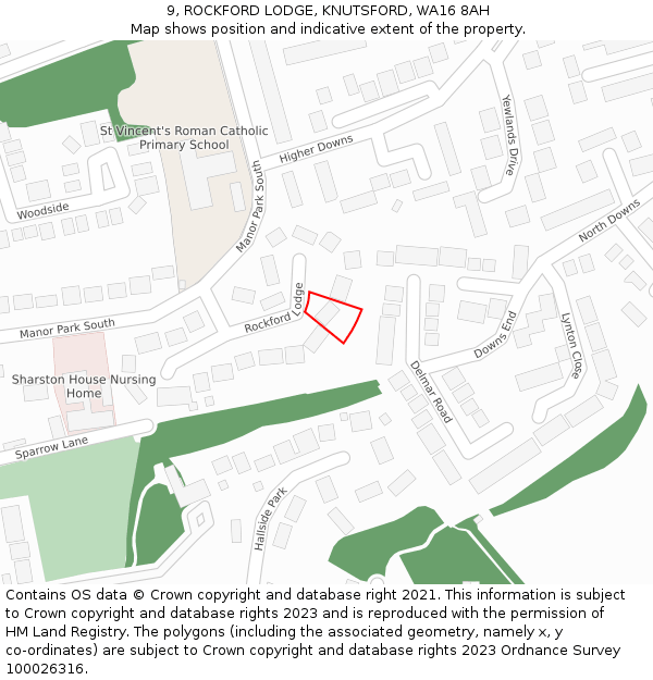 9, ROCKFORD LODGE, KNUTSFORD, WA16 8AH: Location map and indicative extent of plot