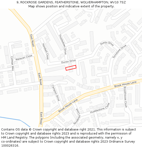 9, ROCKROSE GARDENS, FEATHERSTONE, WOLVERHAMPTON, WV10 7SZ: Location map and indicative extent of plot