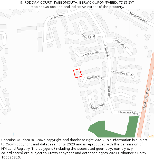 9, RODDAM COURT, TWEEDMOUTH, BERWICK-UPON-TWEED, TD15 2YT: Location map and indicative extent of plot